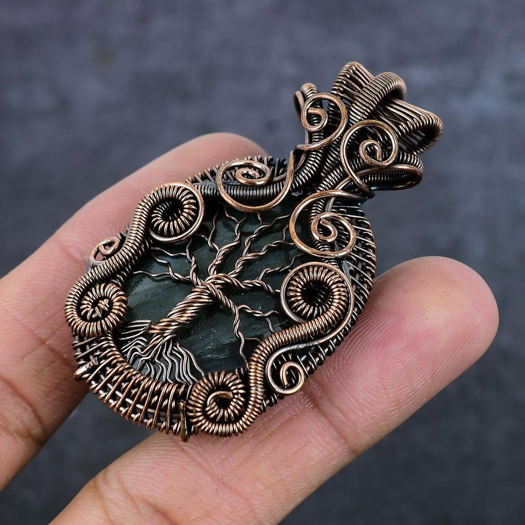 Natural Labradorite Gemstone Copper Wire Wrap Jewelry Pendant 2.44" L3F59
