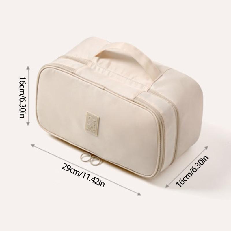 Sac de Rangement Portatif Beige pour Lingerie avec Compartiment Privé à Fermeture Éclair pour Soutiens-gorge, Chaussettes et Lingerie Délicate