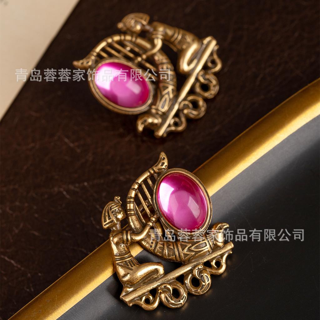 Vintage Retro Egyptian Pharaoh Revival Series Earrings With Golden Palace Style Antique