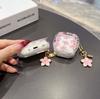 Pink Flowers Pattern Transparent Earphone Case with Lily Pendant Suitable for AirPods 1 2 3 4 Pro Pro2