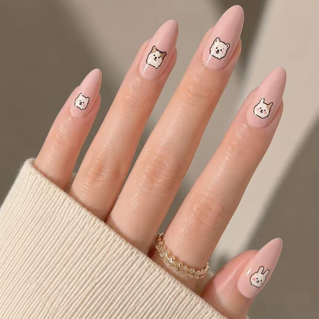 New 24 Pieces Manicure Cute Cartoon Yellow Bear Rabbit Dog ** Often Versatile Wear Armor Jelly glue + rubbing strips*3pcs
