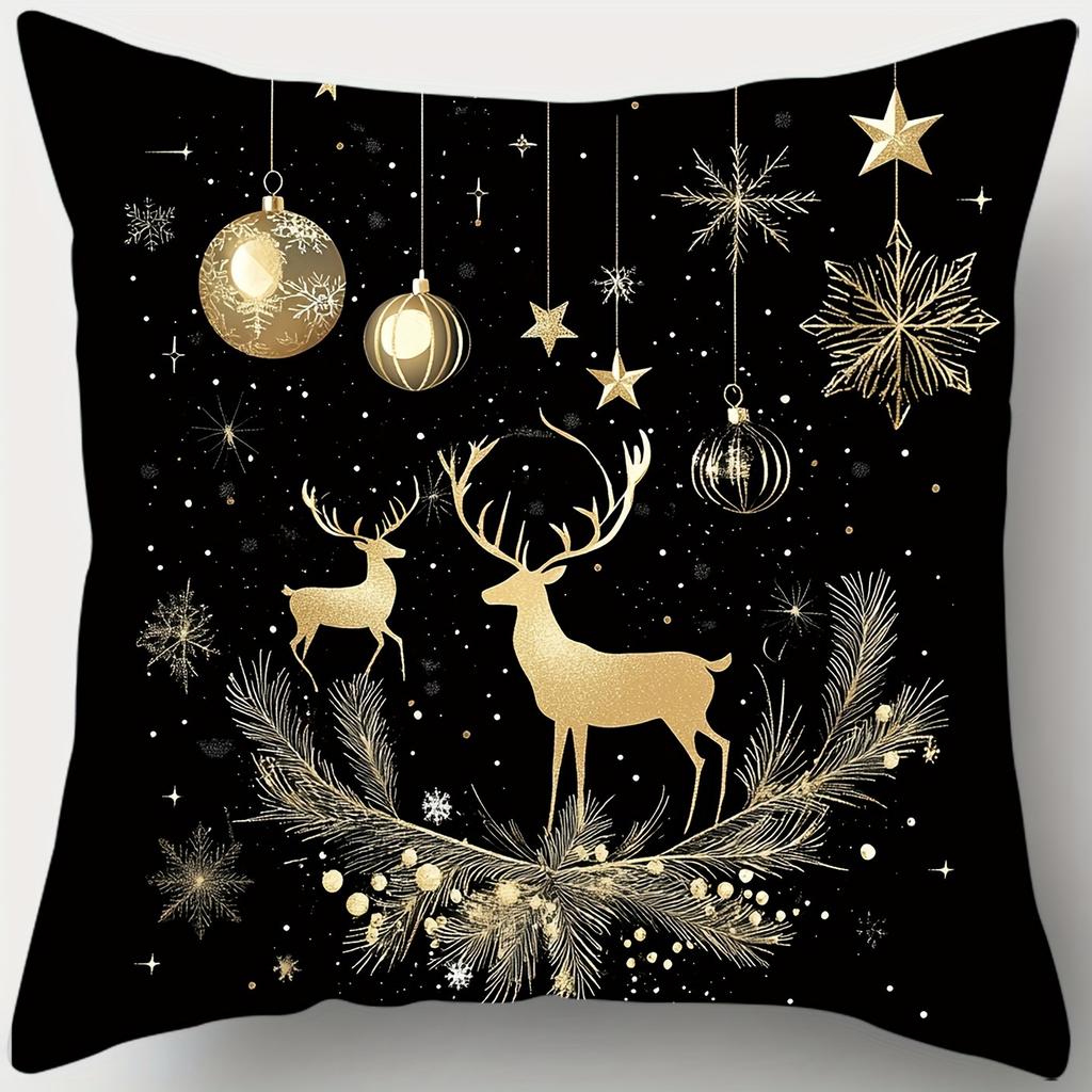1pc/4pcs Christmas Themed Pillowcases: Snowman, Deer, Christmas Tree & Gift Designs Sofa Room Decoration Holiday Home Decoration