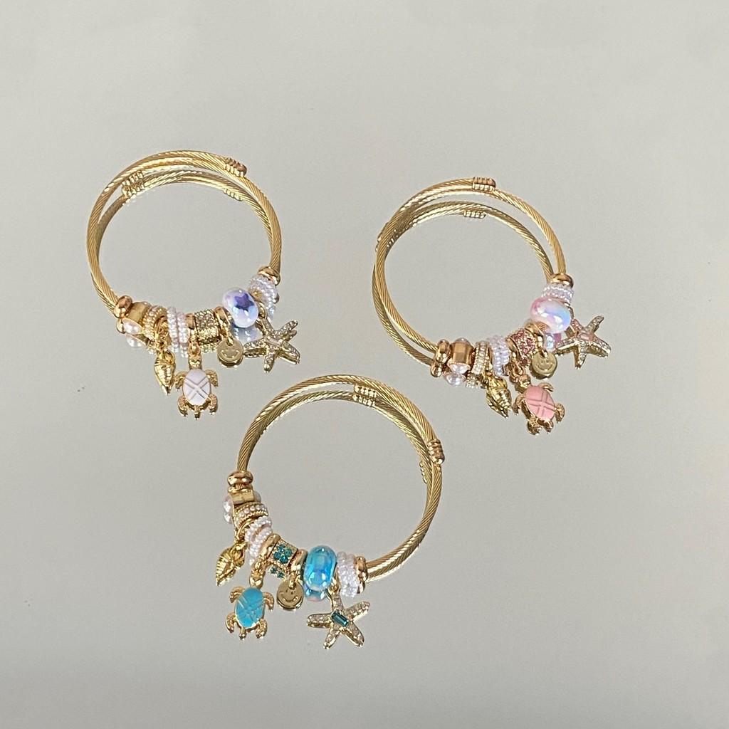 Ocean Breeze Shell And Starfish Jewelry Bracelet With Stainless Steel Material For Summer Vacation Style