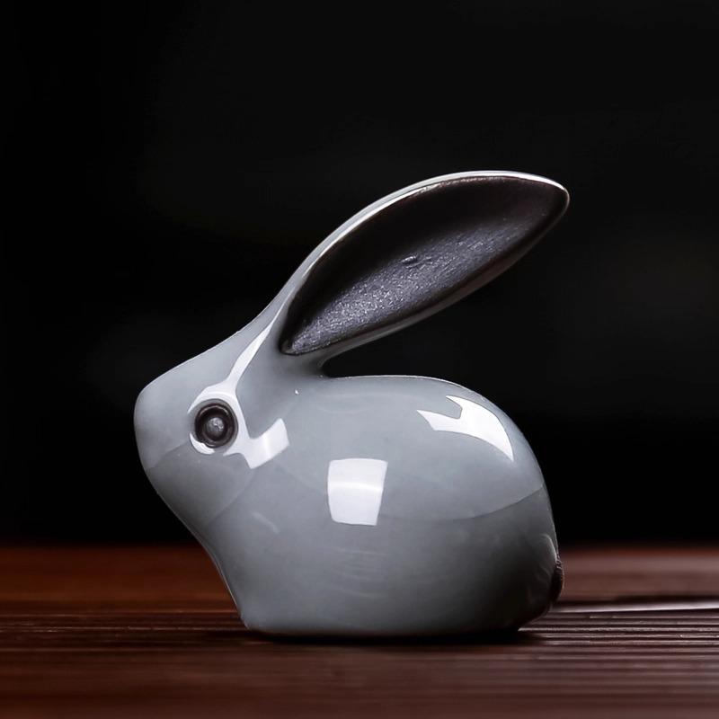 

Boutique Rabbit Tea Pet Ornament Household Ceramic Tea Play Personality Ge Kiln Cracking Rabbits Lucky Cute Tea Ceremony Decor