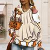 Women Long Sleeve Drawstring Hood Kangaroo Pocket Pullover Printed Hoodie