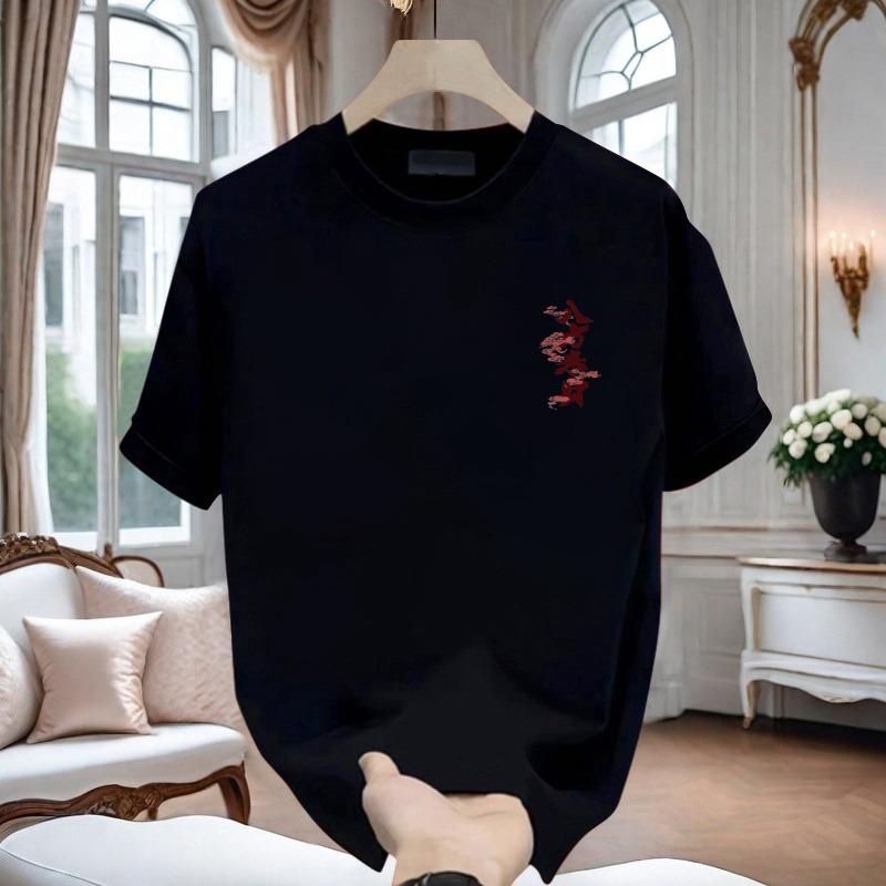 

2024 Мужская хлопковая футболка с коротким рукавом в китайском стиле с изображением льва - модная летняя повседневная одежда L