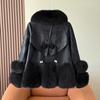 Winter Fashion Thickened Faux Fur Coat Women with Fur Collar Sheepskin Leather Jacket