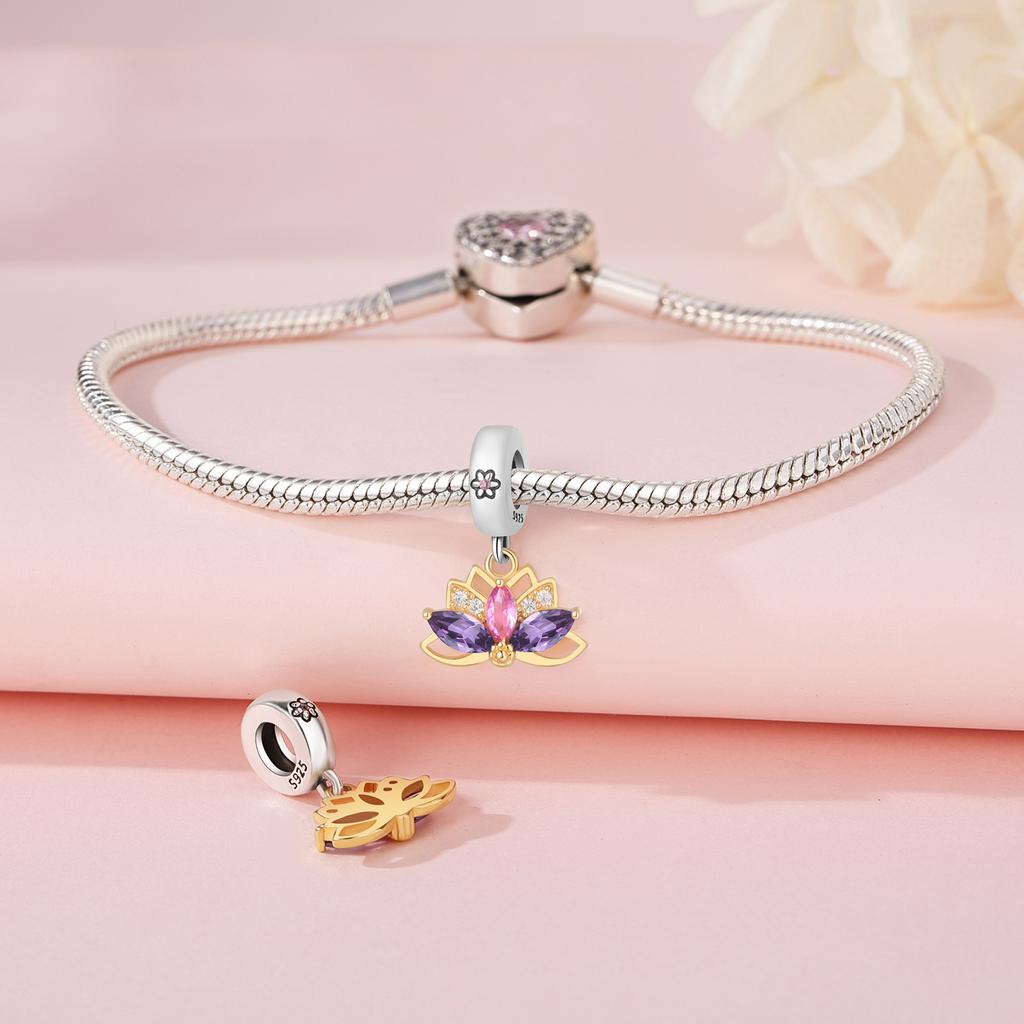 Beads Copper Charms Original Lotus Plant Pendant Beads Fit Bracelet Jewelry Diy Women Fine Gift Accessory