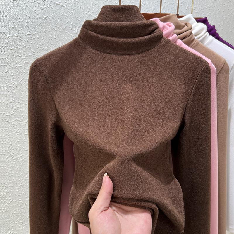 Medium-necked German velvet bottoming shirt for women's heating and warmth long-sleeved autumn and winter new double-sided velvet inner top for women