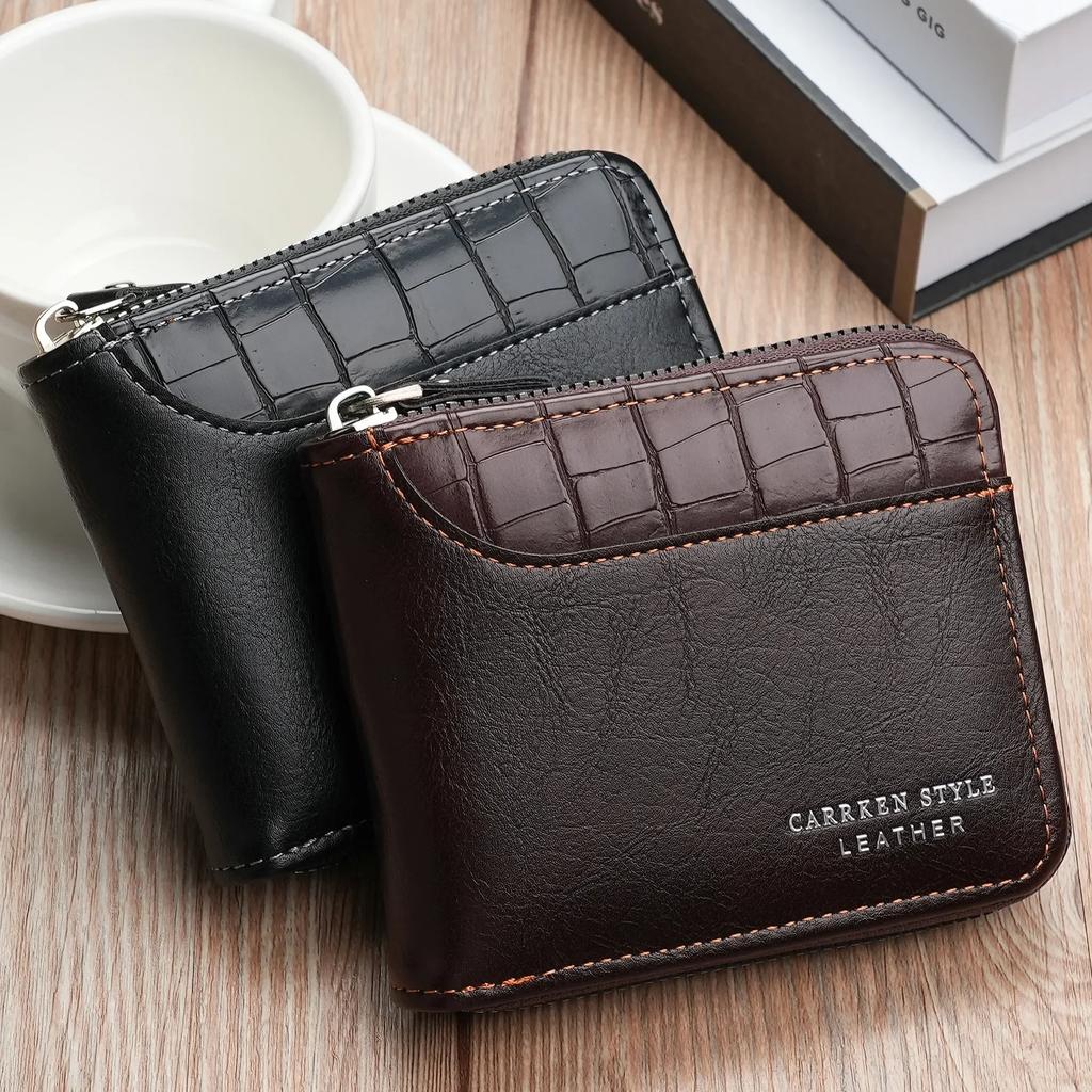 Leder Geldbörse Herren Luxus Herren Portemonnaie Männlich Reißverschluss Kartenhalter mit Münzfach Rfid Geldbörsen Geschenke für Männer Geldbörse
