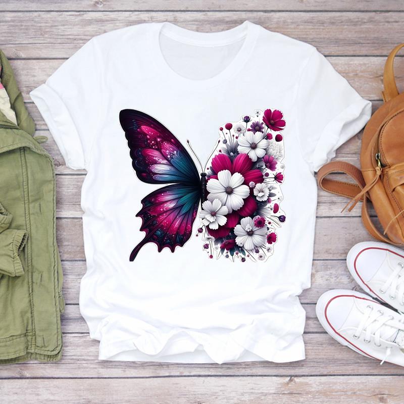 (Asian Size) T Shirt Lady Female Top Short Sleeve T-shirts Casual Printed trend butterfly style Clothing Women Fashion Graphic Tee