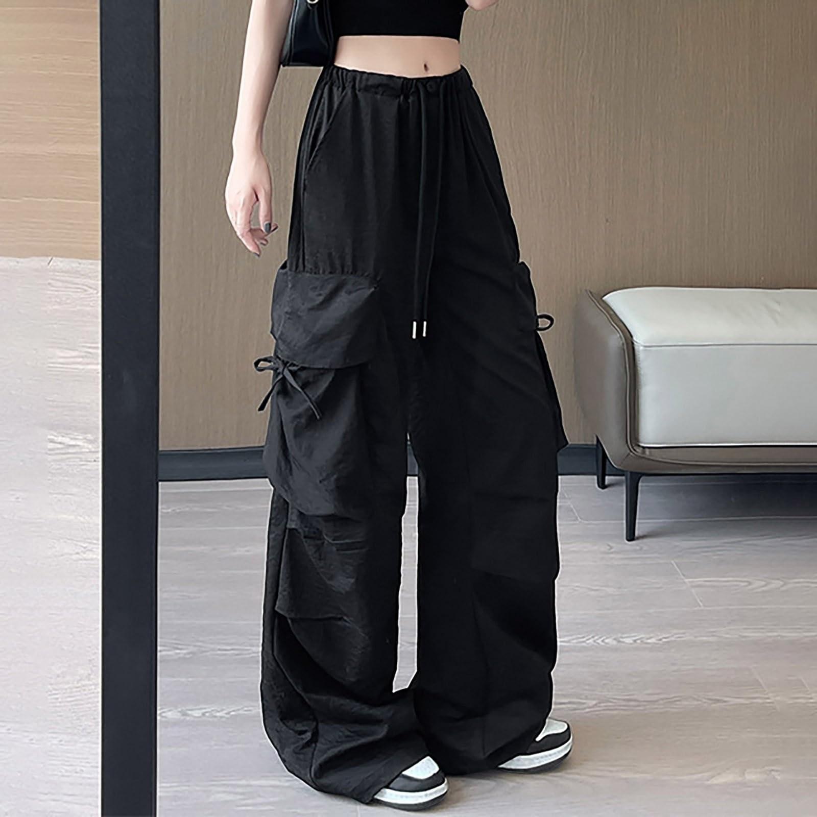 

Women s Solid Color Casual Pants Elastic Waist Sprort Pants With Pockets L чорний