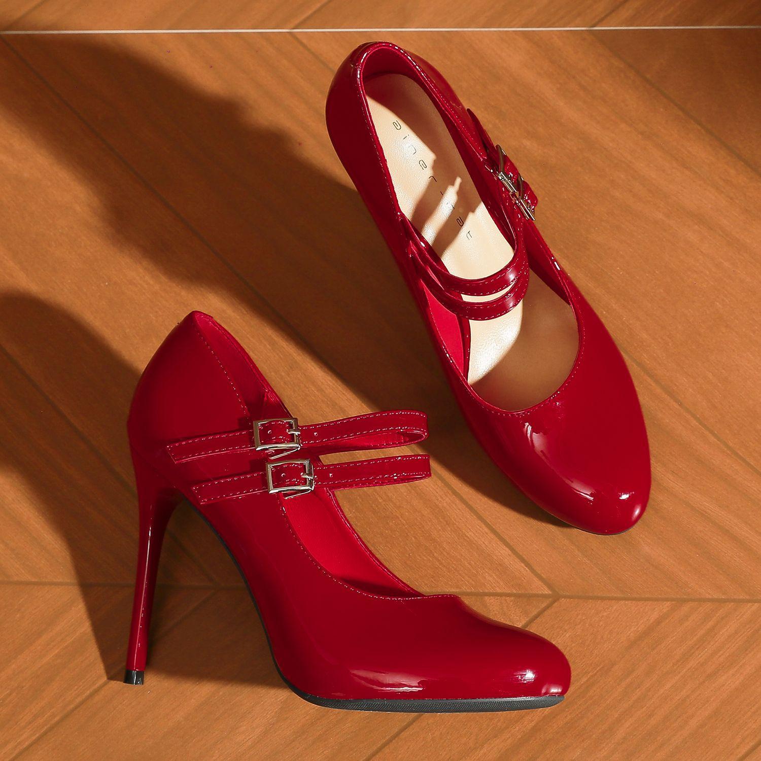 

15001 [sheepskin] high heels women s fine heels new patent leather word with Mary Jane invisible waterproof table single shoes 34