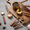 8Pcs Wooden Handle Measuring Spoon Set Gold Brown Baking Measuring Tool  Home Kitchen
