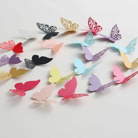 36Pcs 3D Butterfly Wall Decoration Hollow Wing Paper Butterflies Shape Sticker Home Office Living Room Bedroom Wall Ornament