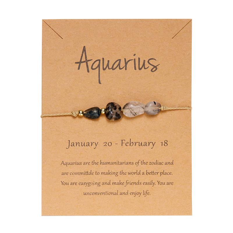 European American Fashion Natural Stone Zodiac Bracelet, Hand-Woven Style with Paper Card, Versatile Design for Women