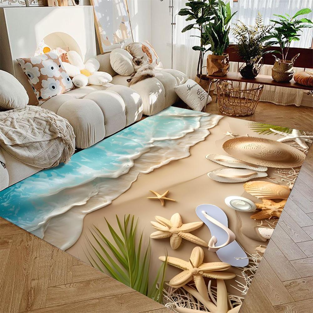 Starfish Beach Shell Sea Star Sand Carpet Rug for Living Room Bedroom Home Sofa Decoration,Kids Play Non-slip Floor Mat
