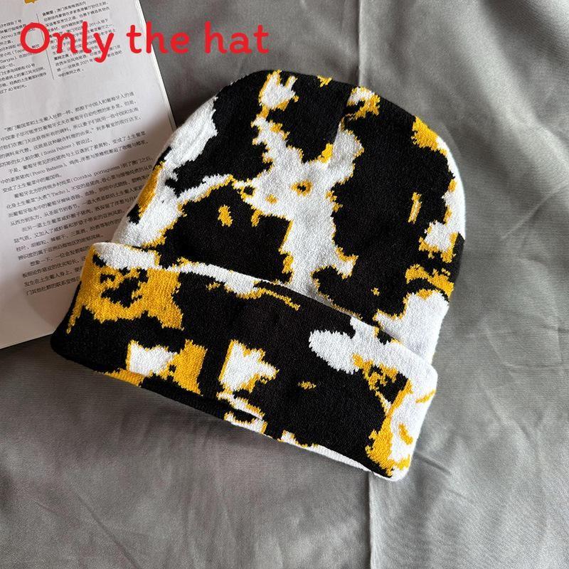 Cow Pattern Knit Cap For Winter Fashion Unisex Cozy Autumn Headwear