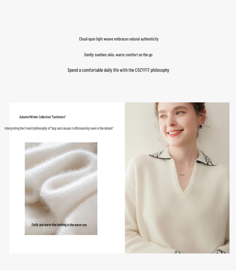 Cozy Slimming Cashmere Knit Women's Pullover Sweater - Soft, Skin-Friendly, Perfect for Autumn/Winter