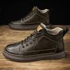 Men's Genuine Leather Winter Ankle Boots Plus Velvet High Top Thick Sole Casual Snow Sneakers