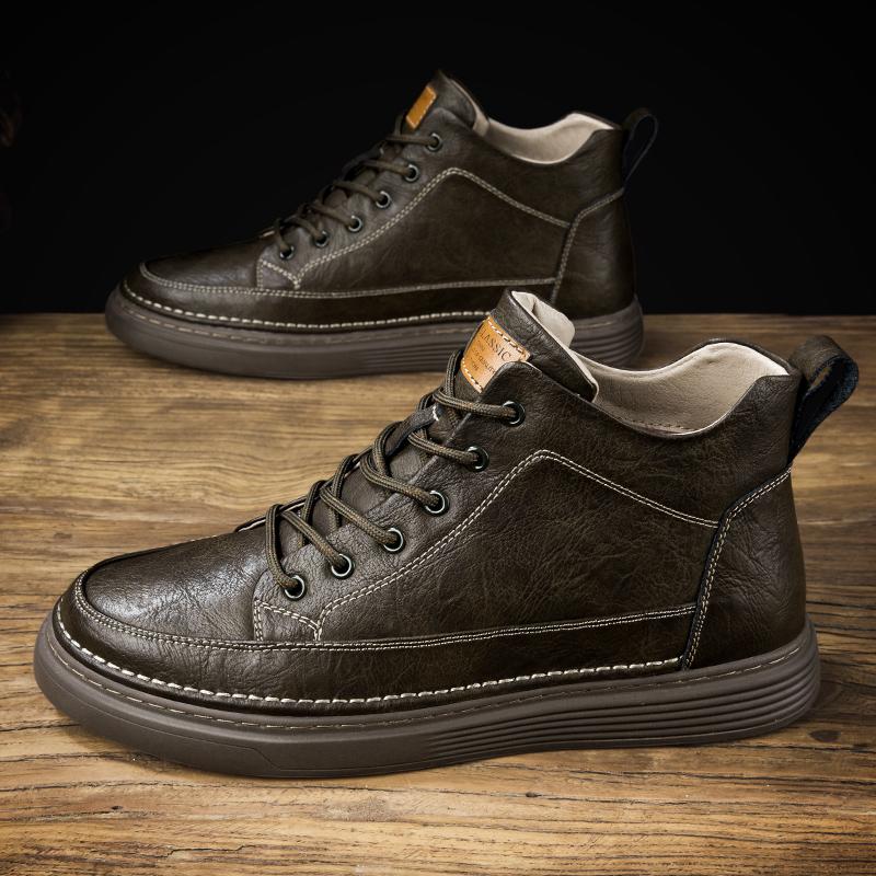 Men's Genuine Leather Winter Ankle Boots Plus Velvet High Top Thick Sole Casual Snow Sneakers