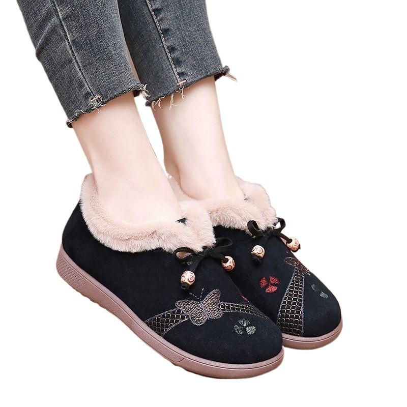 Winter old north cloth shoes women's velvet thickened middle-aged and elderly mother cotton shoes cold warm flat bottom the elderly cotton boots