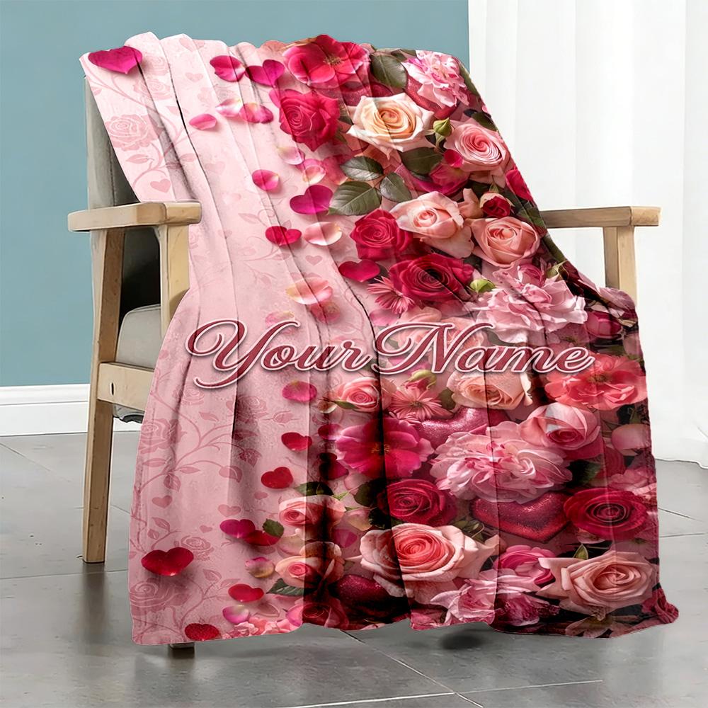 Rose Customize Your Name Blanket Cozy Customizable Blanket Warmthful Decor Throw For Livingroom Picnics Nap Home Decor for All Occasions