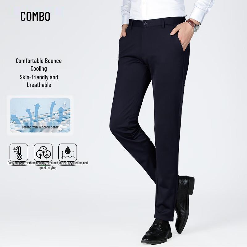 

KangBo Men s Lightweight Straight-Leg Business Casual Trousers 38