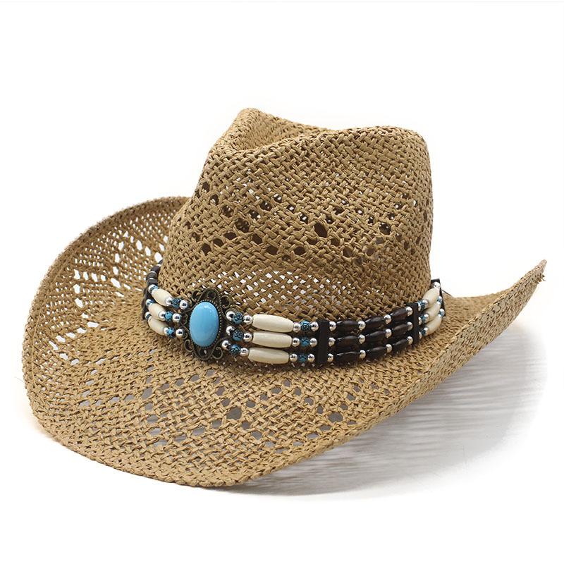 Vintage Straw Western Cowboy Hat Men'S And Women'S, Vacation Wind Hollow Straw Hat Summer Sun Hat