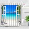 Tropical Landscape Shower Curtain 3D Open Window Ocean Beach Starfish Shell Palm Tree Scenery Waterproof Bathroom Decor Curtains