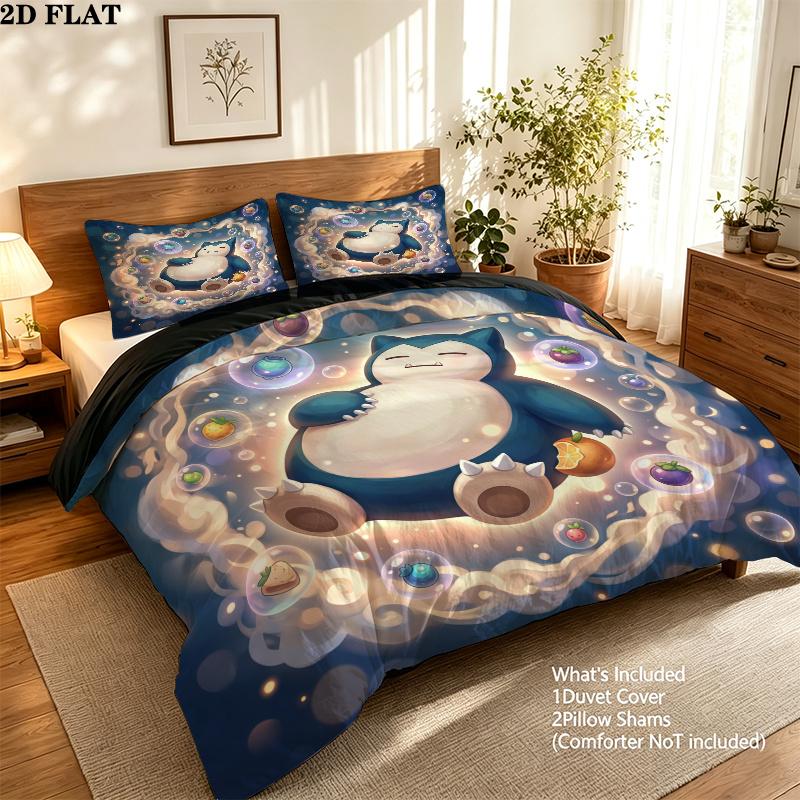 Pokmon Pattern Bedding Quilt Set Quilt Cover Pillowcase Home Birthday Gift(1 * duvet cover + 2 * pillowcase, without core)