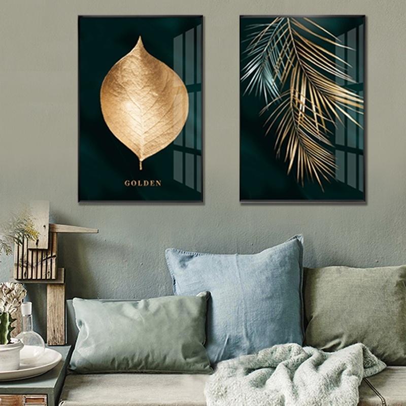 Golden Plant Leaves Abstract Wall Poster Modern Style Print Canvas Living Room Bedroom Painting Frameless