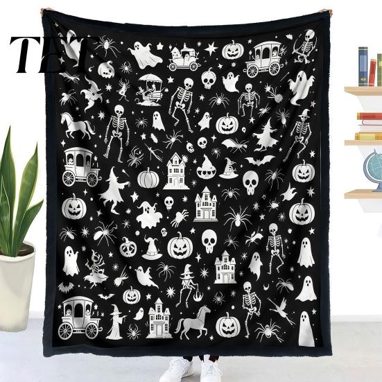 Cozy Warm Throw for Sofa Halloween DIY Coloring Blanket with 24 Markers, Washable Blanket, Color Art Therapy Relaxation Your Own Spooky Pattern