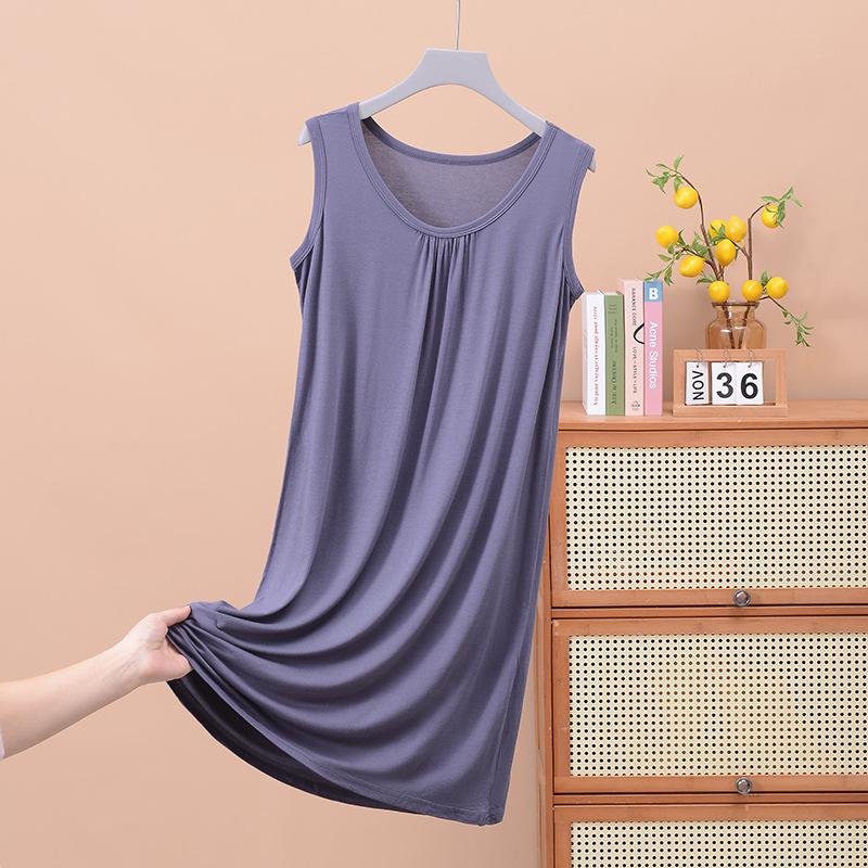 Loose Pleated Sleeveless Vest Skirt Medium and Long Nightdress Home Pajamas Large Size Thin Women's Dress