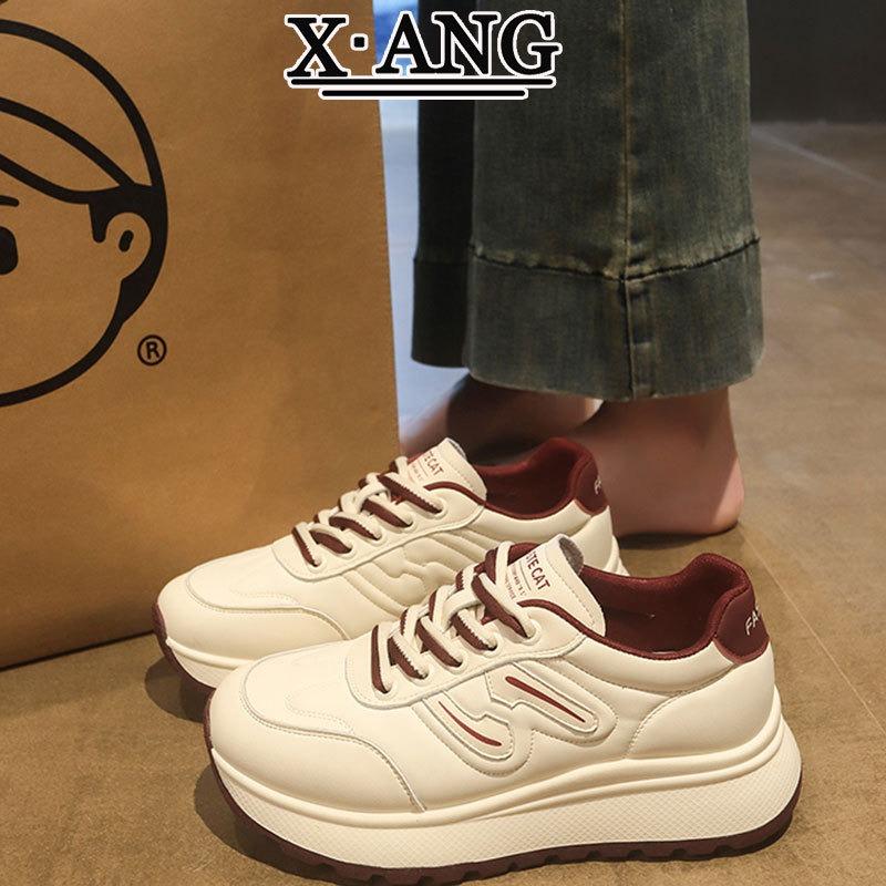 Leather Waffle Platform Dad Shoes New Autumn Shoes Women's Versatile Lightweight Casual Sports Shoes