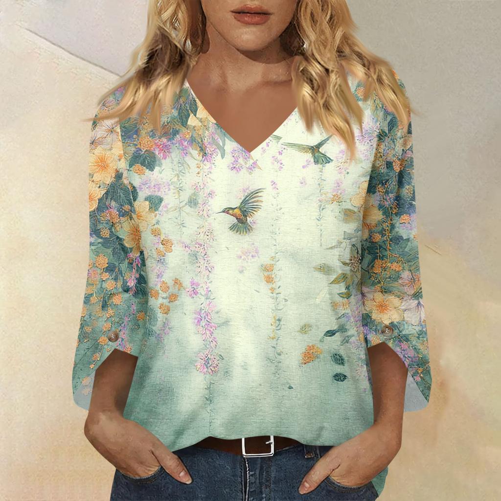 Womens Short Sleeve Blouses V Neck Floral Print Casual Loose Fit Women's Short Sleeve Tops Lightweight Womens Short Sleeve Shirts
