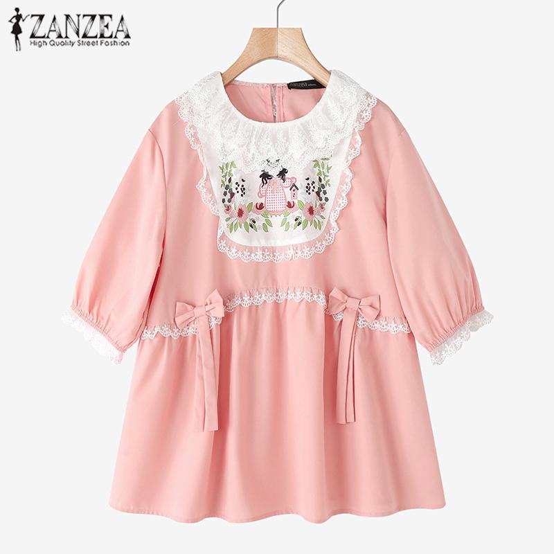 

ZANZEA Women Casual Lace Patchwork Round Neck Summer Half Sleeve Blouse 5XL червоний