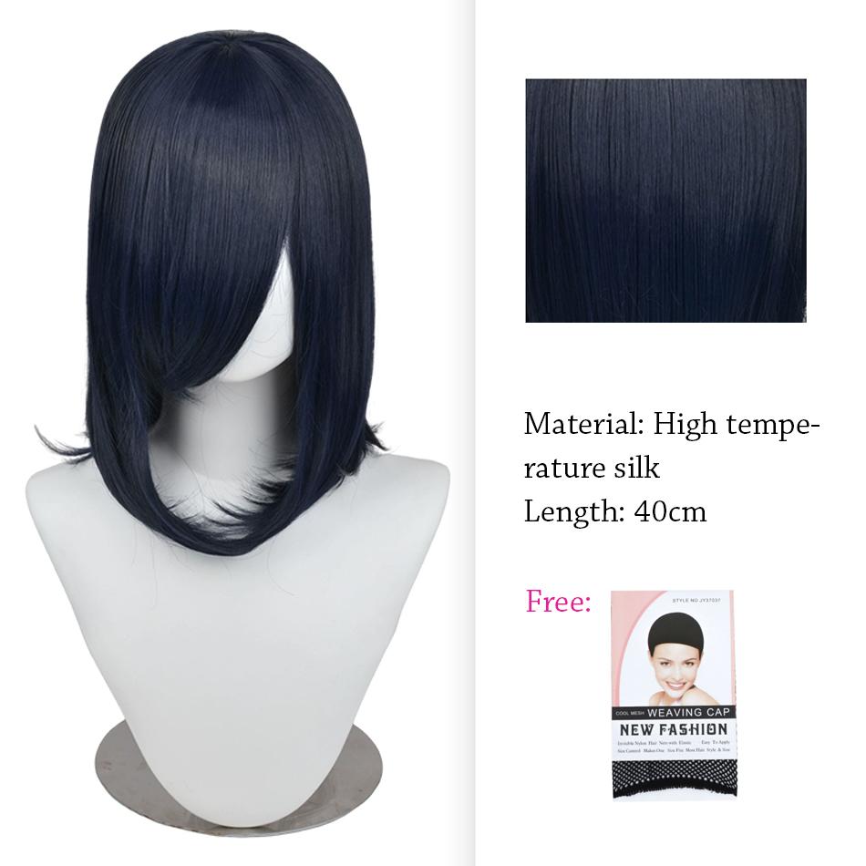 40cm Anime Synthetic White Purple Cosplay Wigs Short Green Hair Straight Silver Wig Pink Hairpiece Short Wig with Bangs