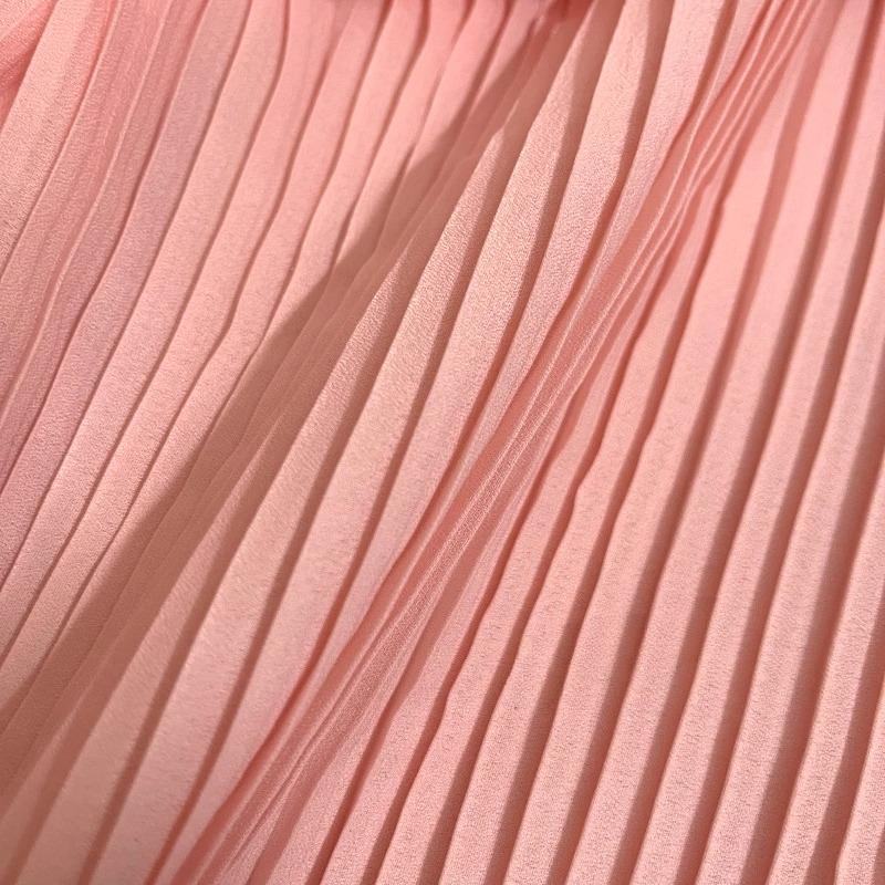 Pleated Fabric Chiffon Slightly Transparent By The Meter for Clothing Dress Curtain Diy Sewing Designer Cloth Breathable Pink