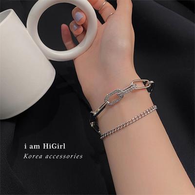 European and American Fashion Full Diamond Chain Double Layer Bracelet Hip-hop Trend Ins Personalized Design Feeling Simple and Cold Style Bracelet