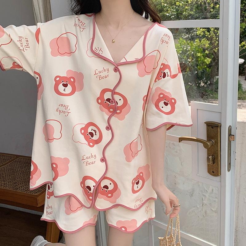 Pajamas Women'S Short-Sleeved Shorts Thin Korean Version Style Sweet Cartoon Loungewear Suit Can Be Worn Outside