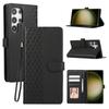 For Samsung Galaxy S25 Ultra Case 3D Rhombus Grid Imprinted Wallet Leather Phone Cover with Lanyard