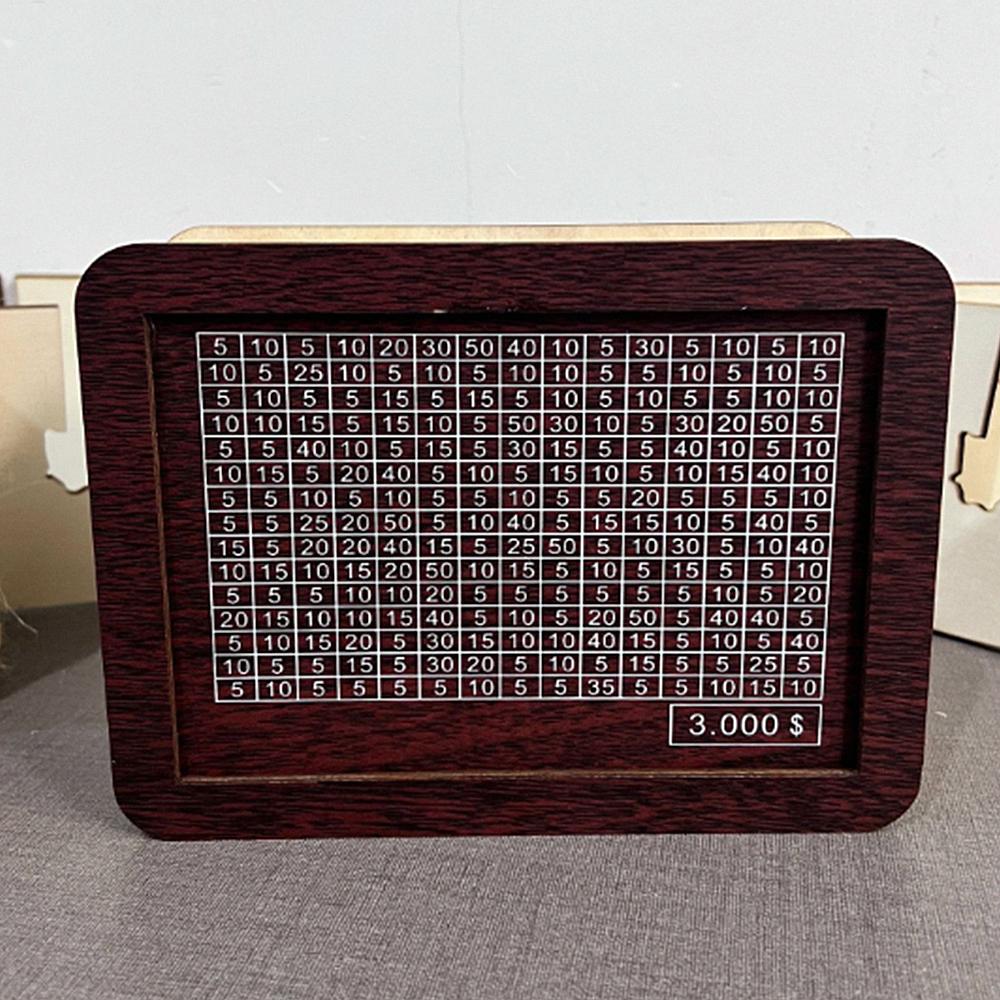 USD or EURO Cash Vault Wooden Savings Box with Money Target and Numbers, Coin Counter Piggy Bank with Counter and Pen