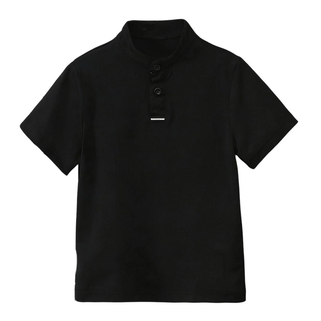 Chemise tendance à col montant boutonnée à manches courtes pour enfants