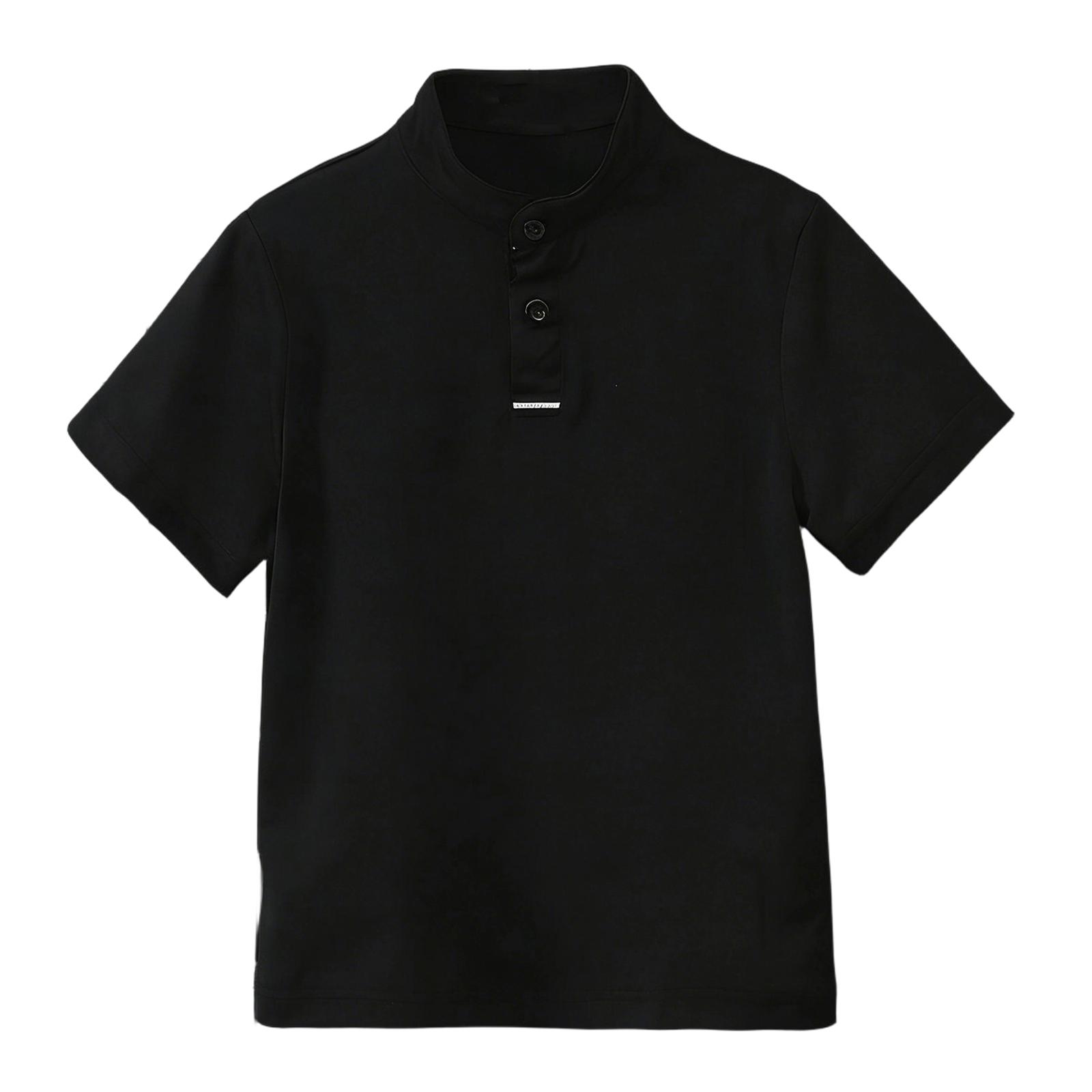 Children s Fashionable Stand Collar Button Short-sleeved Shirt 120 чёрный