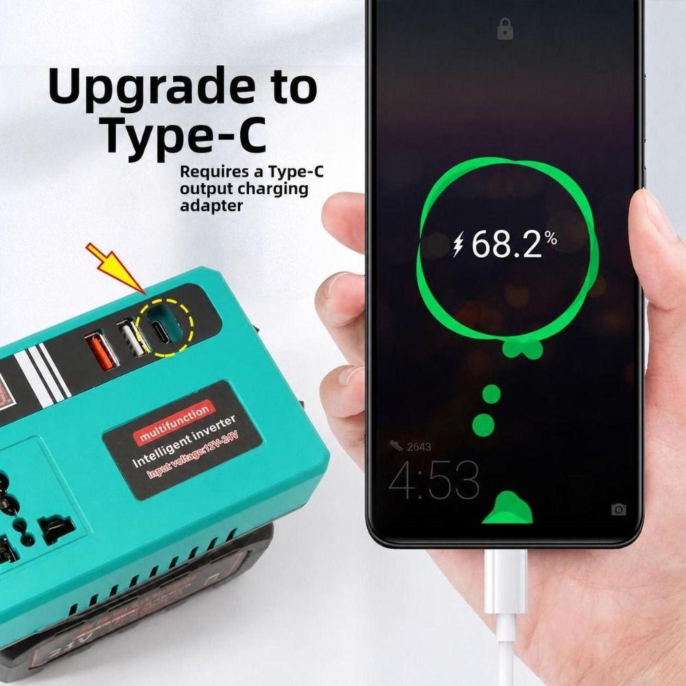 With LED Work Light Battery Power Inverter for Makita 18V Battery DC 21V To AC 180V-220V 120W Portable Power Inverter