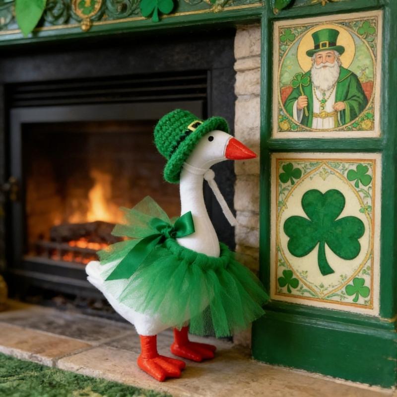 Porch Geese Dress Costume with Hat Irish Festival Polyester Porch Geese Statue Clothing For Patrick's Day Decoration