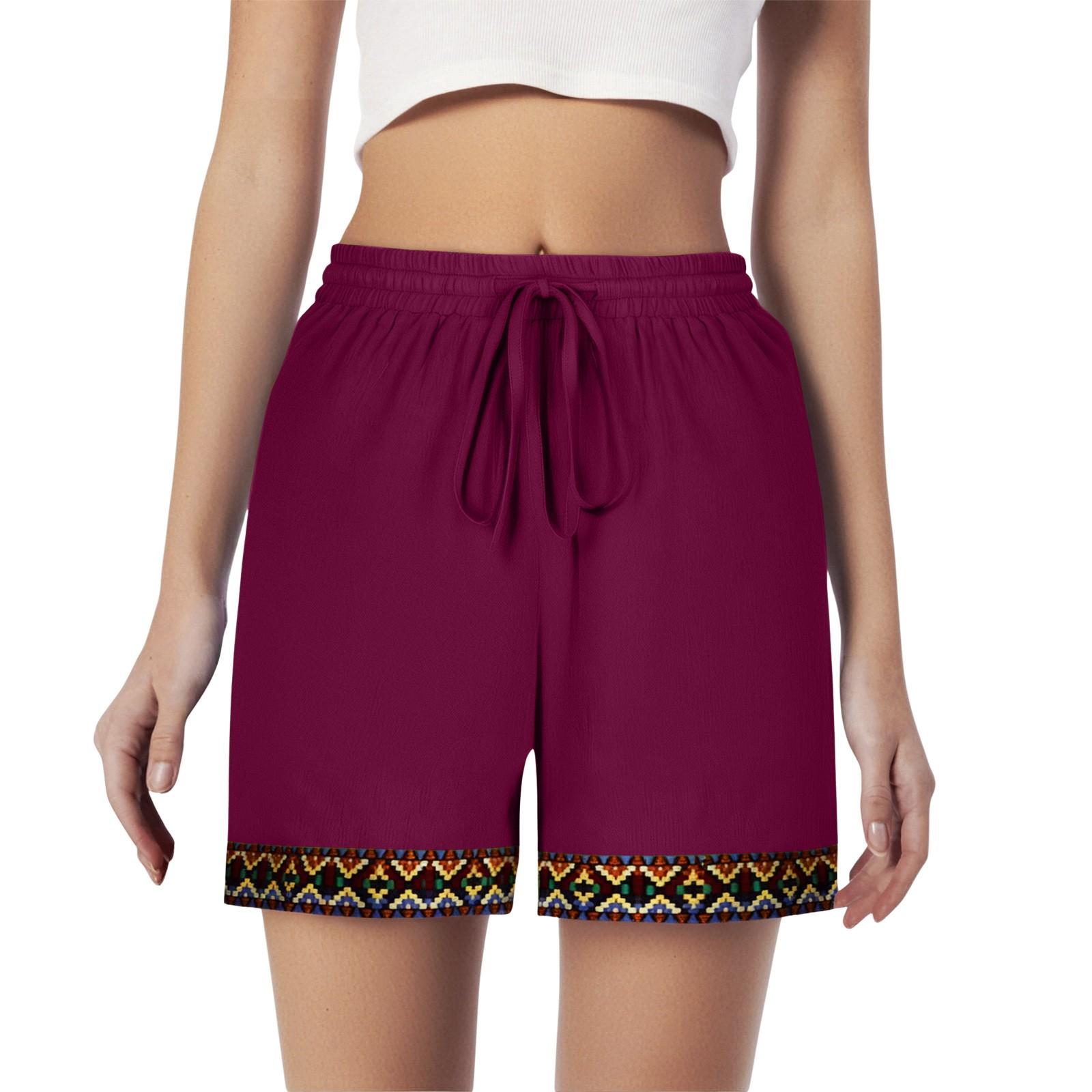 

Шорты для женщин, однотонные повседневные модные шорты, мягкие эластичные талии, хлопковые и льняные шорты XXXXXL винный