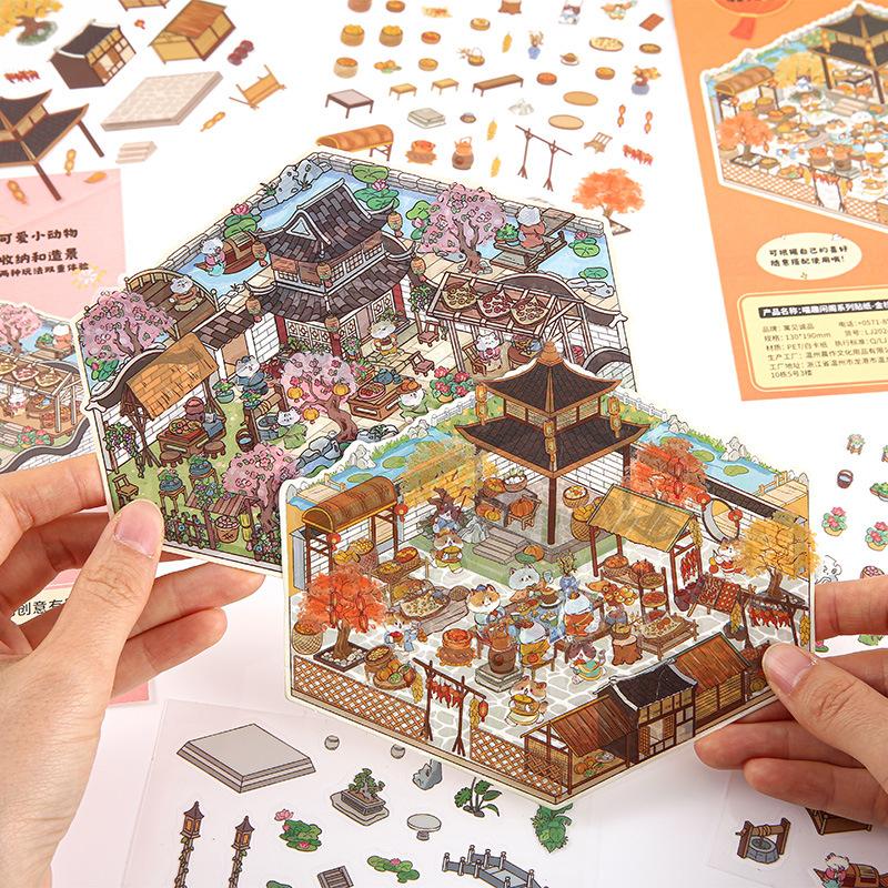 Cat Garden Miniature Scene 3d Landscaping Stickers Diy Cabin Scene Stacking And Pasting Hand Account Sticker Gift