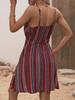Evropské a americké horké prodeje Pruhované šaty s výstřihem do V na špagetová ramínka a zavinovacím střihem - Kolekce léto 2024